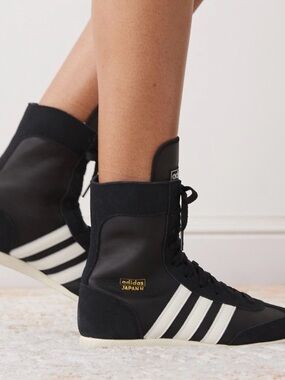 adidas Black Lace-Up High-Top Boots with White Stripes